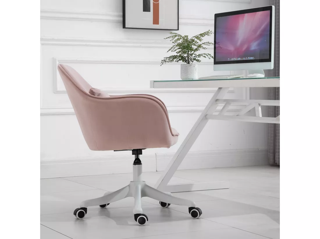 Chaise de bureau velours fauteuil bureau massant coussin lombaire intégré hauteur réglable pivotante 360° rose poudré