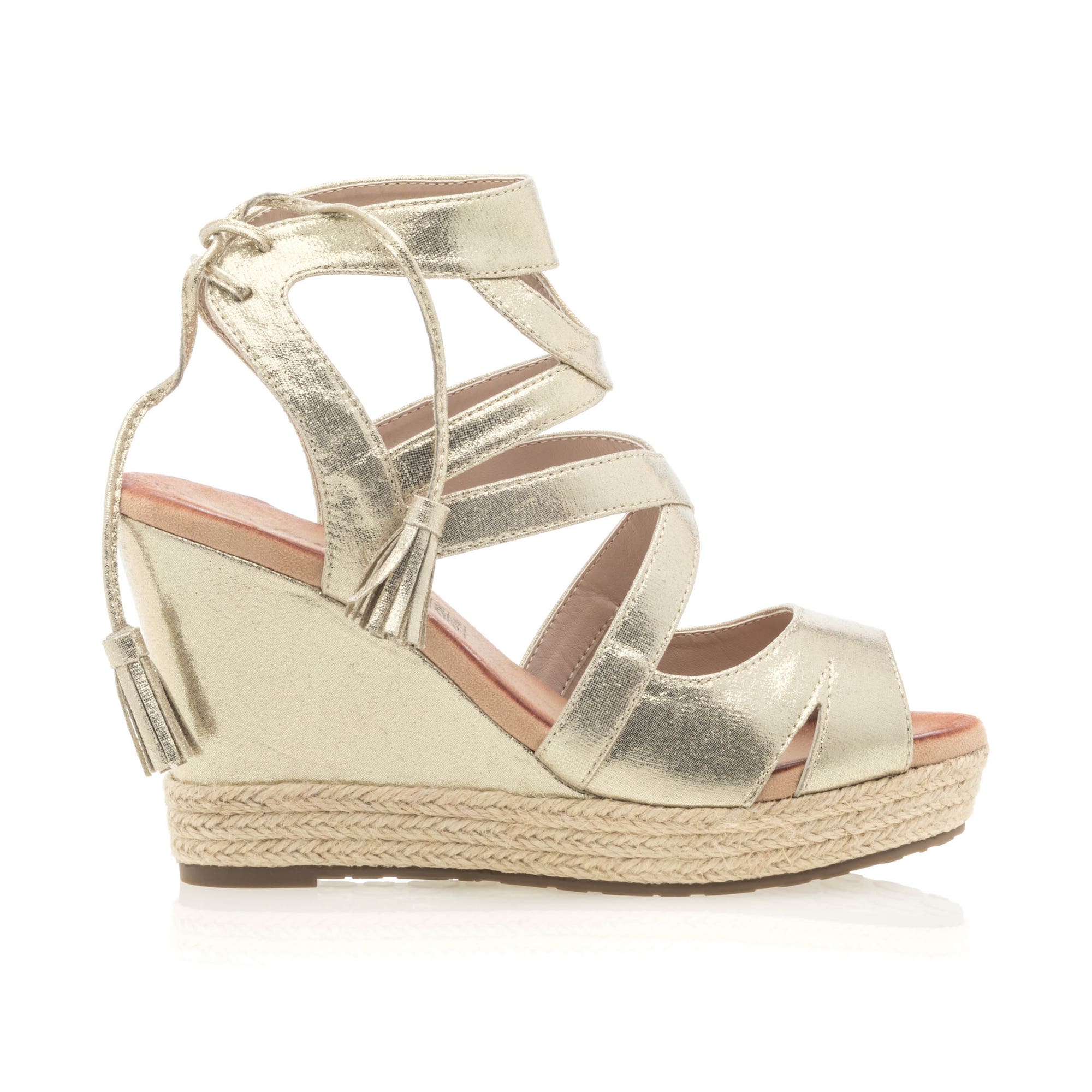 Nu-pieds à talon compensé Femme or