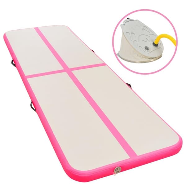 vidaXL Oppblåsbar gymnastikkmatte med pumpe 400x100x10 cm PVC rosa