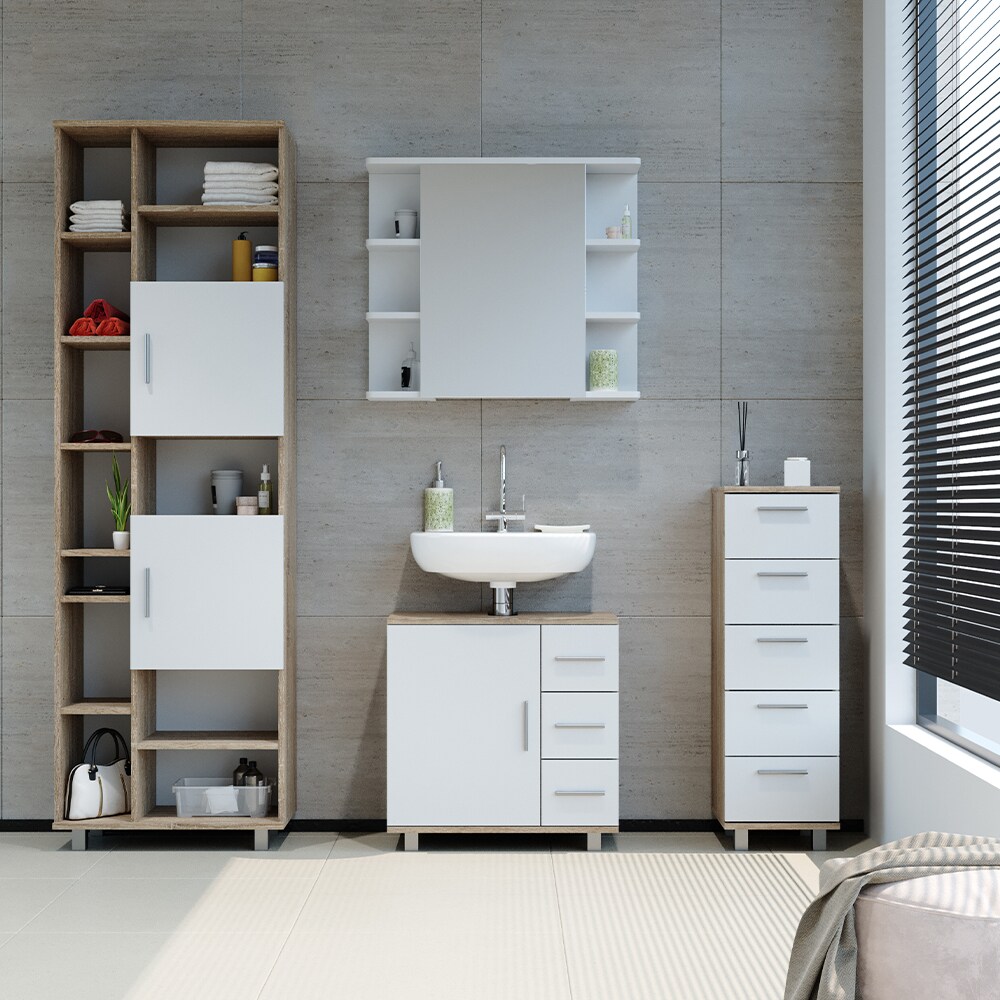 VICCO Badschrank ILIAS 190 x 60 cm Weiß Sonoma - Hochschrank Regal Badregal