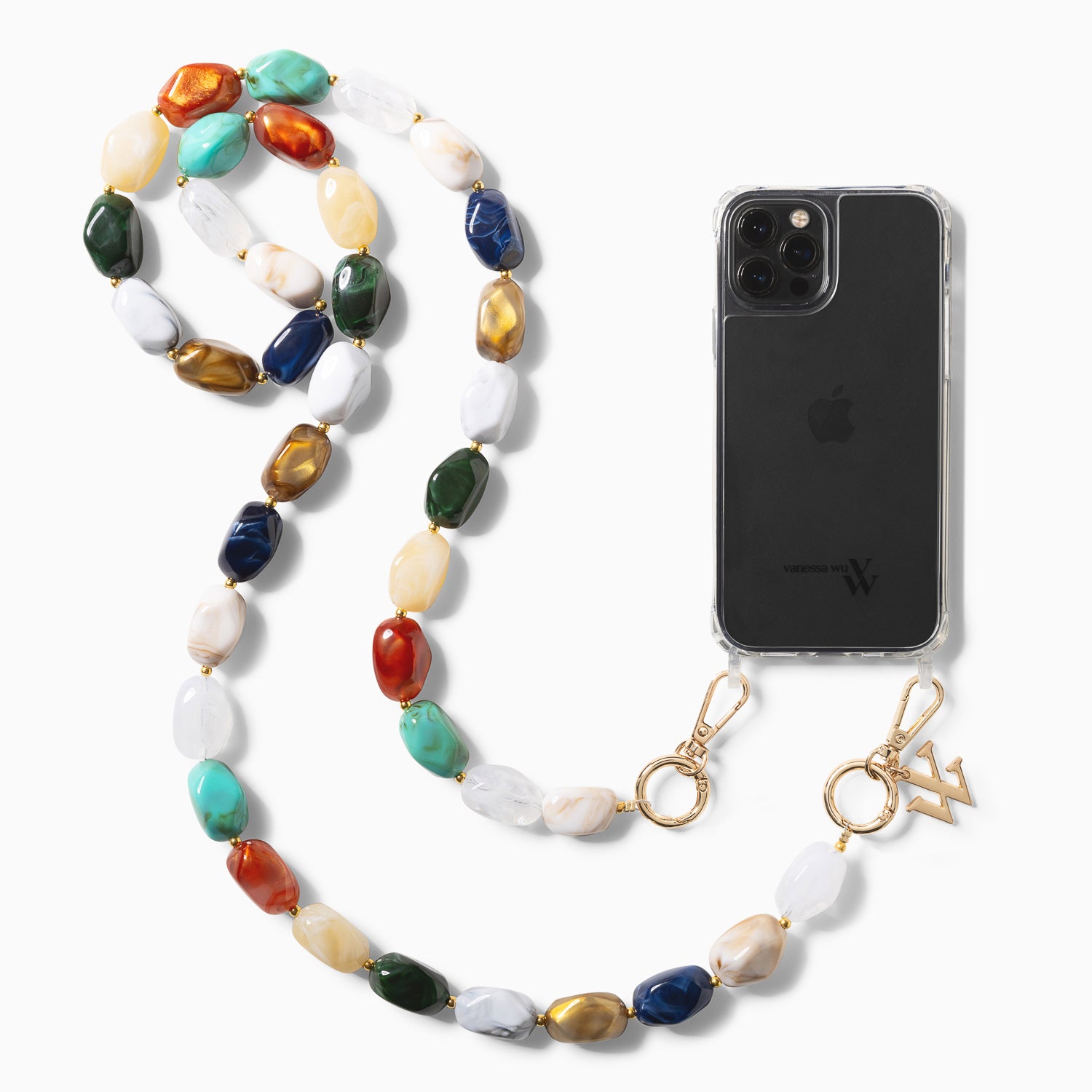 Chaînes de téléphone-Chaîne de téléphone Livia en pierres multicolores