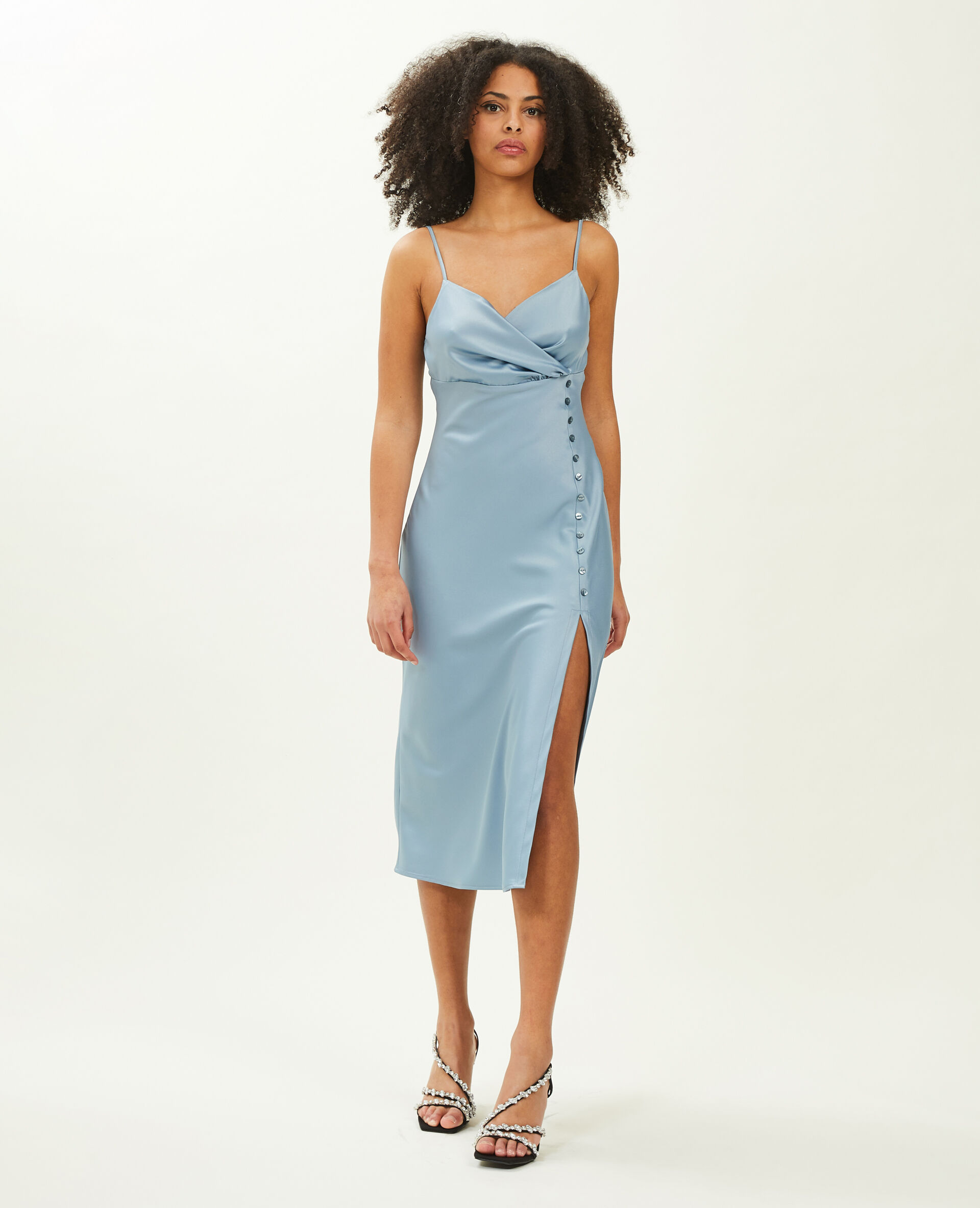 Robe longue satinée - Bleu