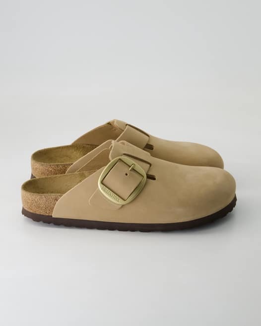 Birkenstock Boston Big Buckle Pantoletten in Beige