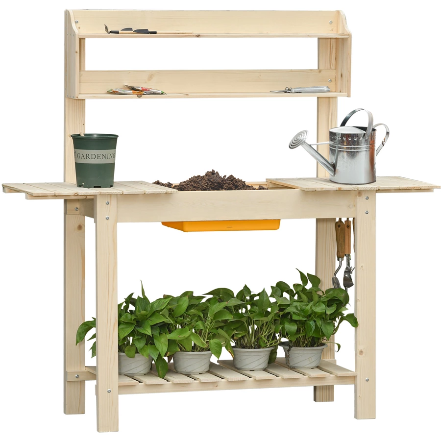 Outsunny Pflanztisch mit verstellbarer Arbeitsfläche natur
