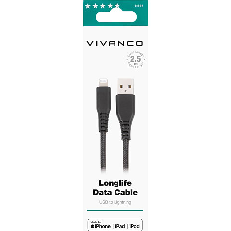 Vivanco Longlife Lightning kabel 2,5 meter - sort