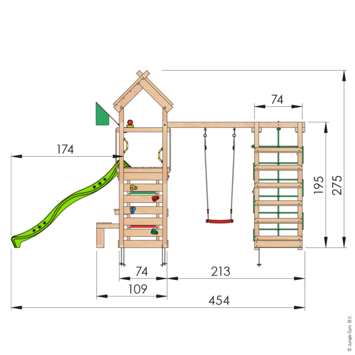 Speeltoestel Jungle Gym Teepee douglas met glijbaan groen en 1-klimrek module