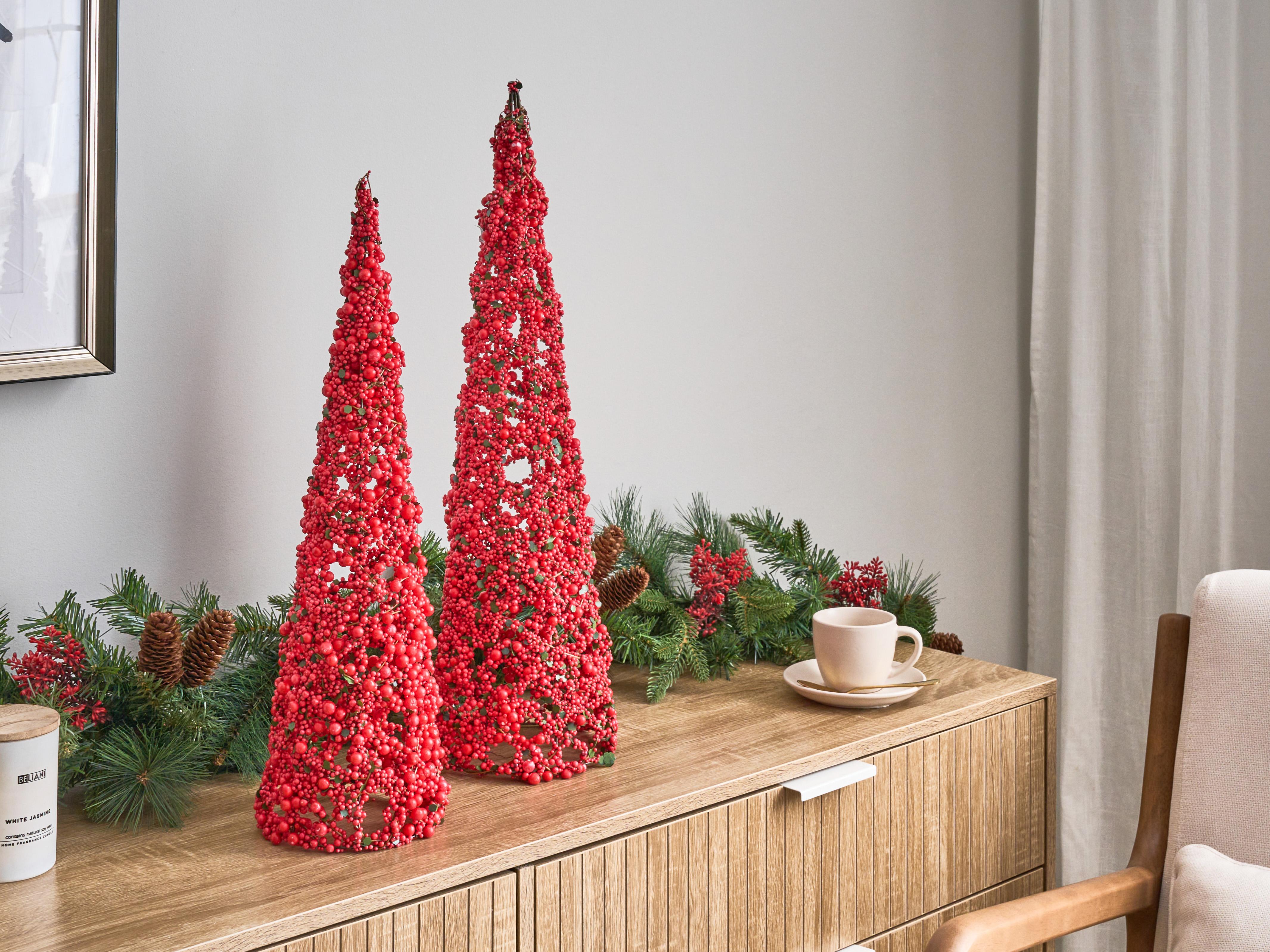 Set van 2 figuren ROSAN Kerstboom 52/60 cm Rood