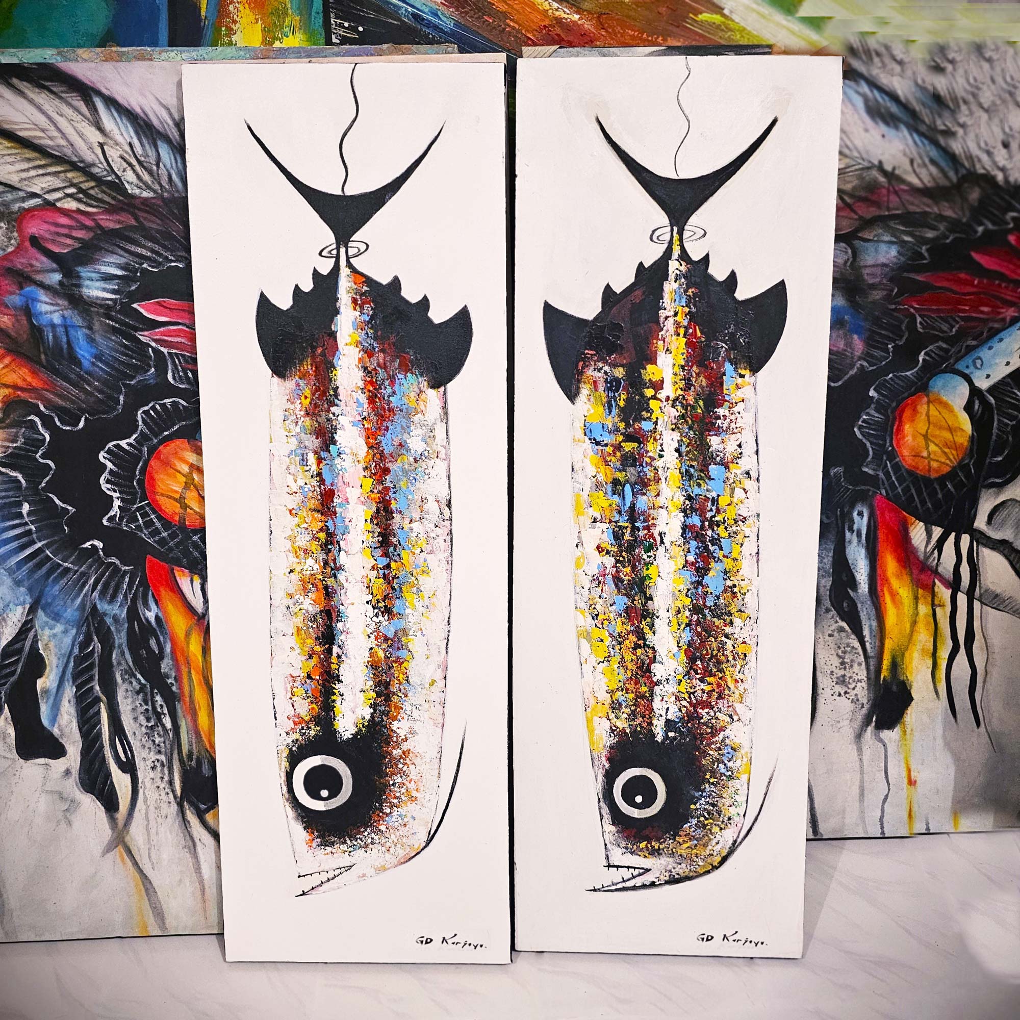 Gemälde 'Fisch', Acryl auf Leinwand, H 120 cm, B 40 cm von fischer's lagerhaus