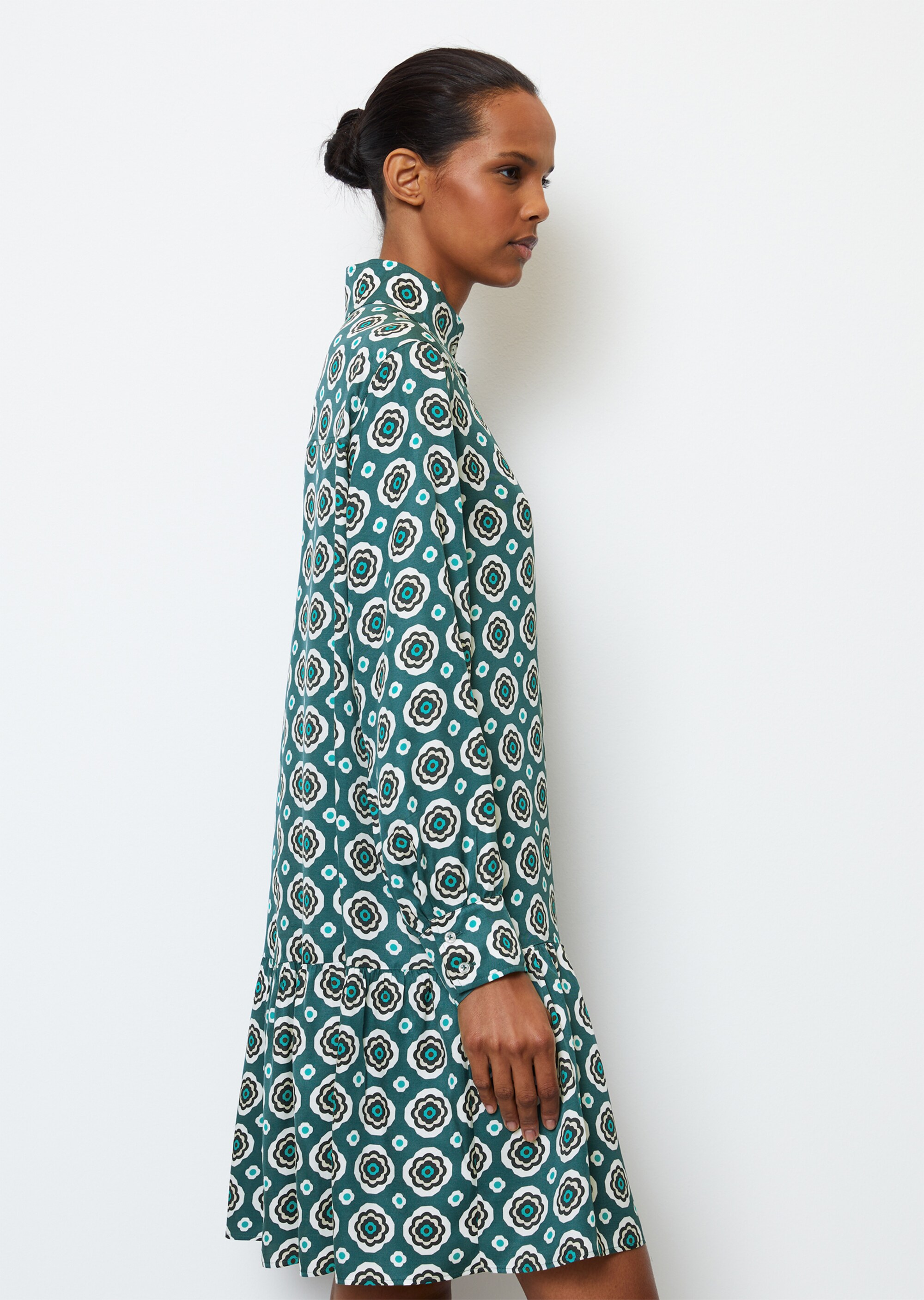 Kurzes Print-Hemdblusenkleid aus Viskose-Twill