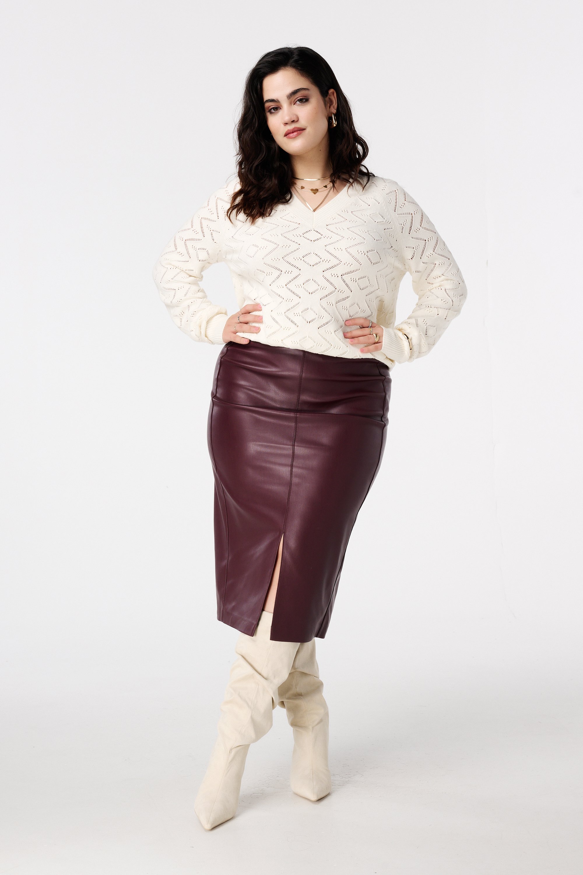 Midi rok van PU leerlook Bordeaux