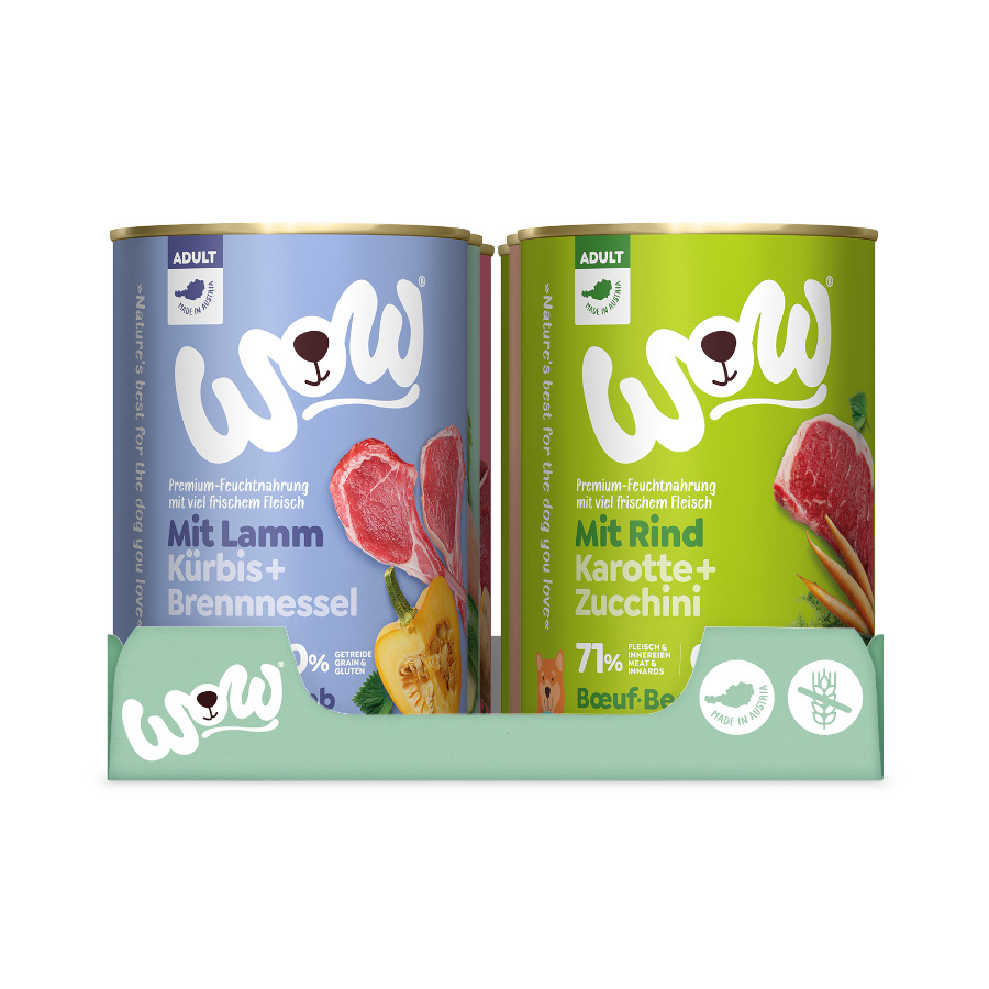 latas de 400g de ração úmida Wow Food Adult para cães