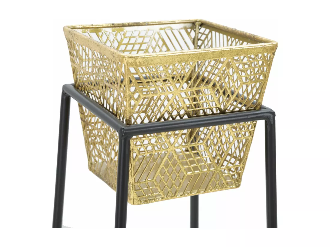 Lot de 2 porte-vases en métal doré avec socles 23x23x70-20x20x60 cm