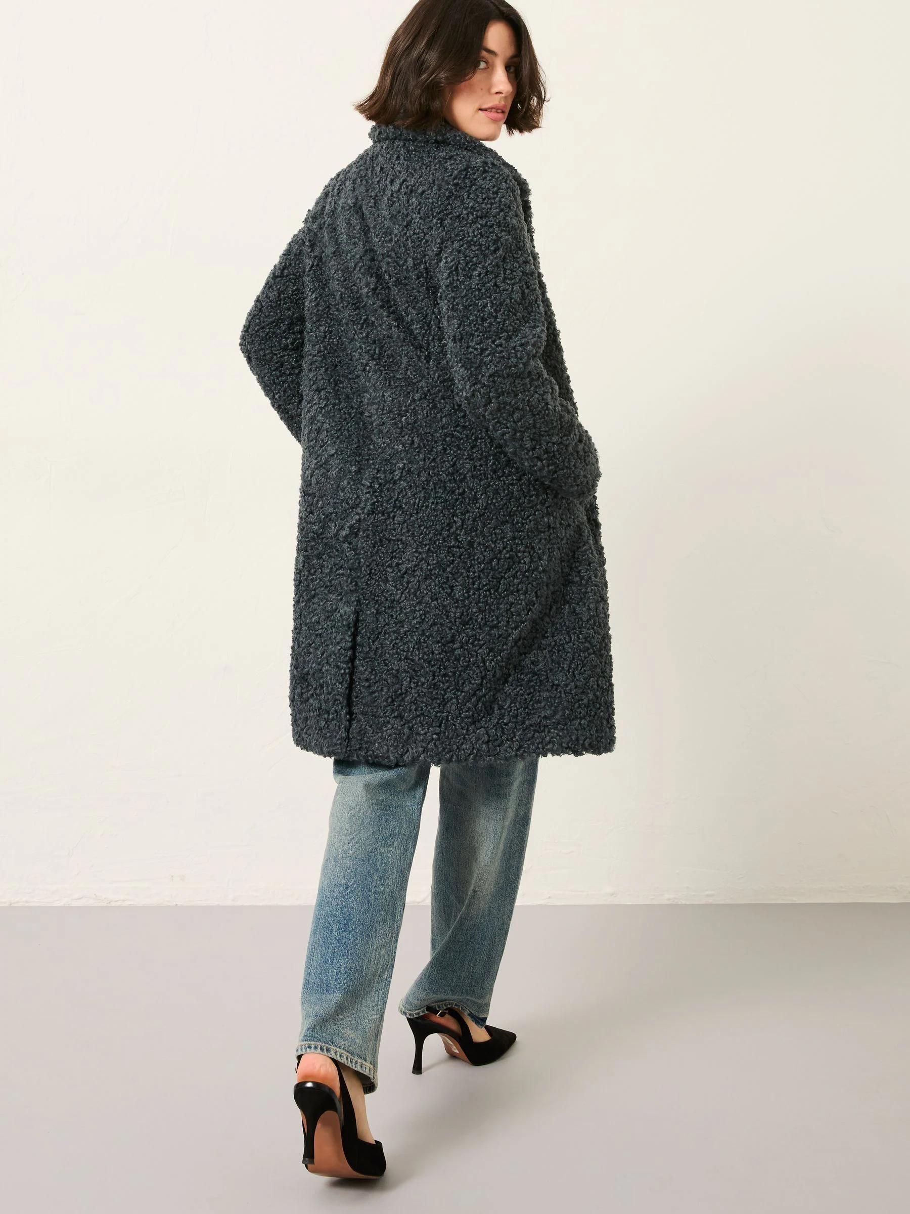 Grijs - FatFace lange longline teddy jas