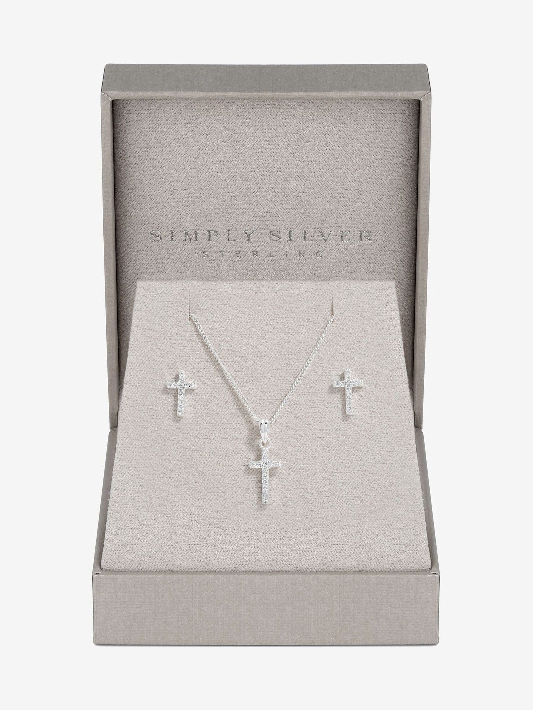 Simply Silver 925 Cubic Zirconia kruis set met geschenkverpakking