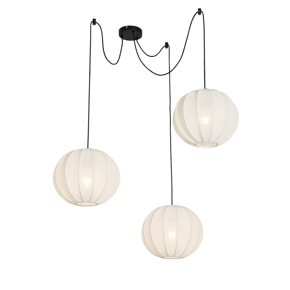Japandi hanglamp wit zijden 30cm 3-lichts - Plu