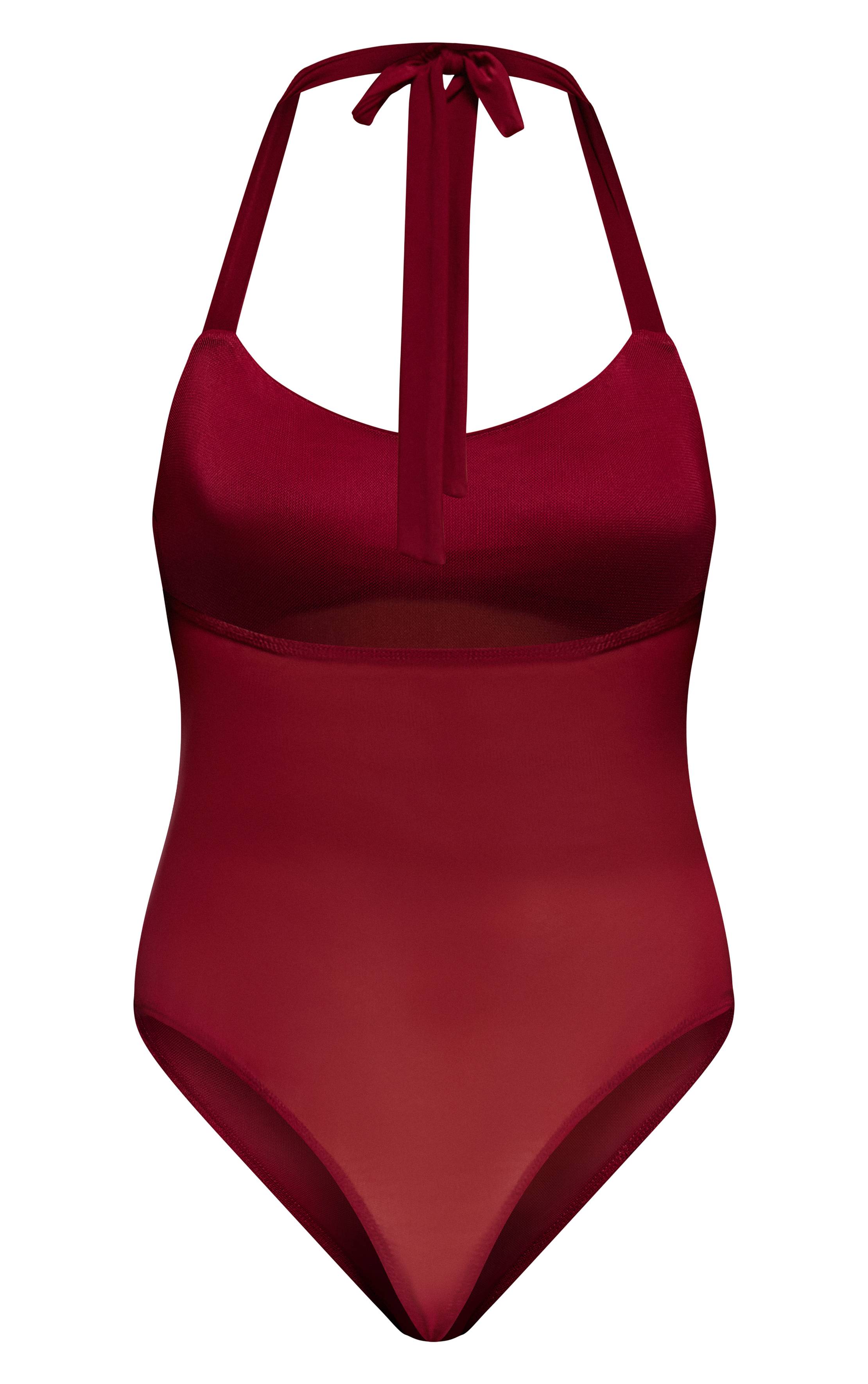 Rouge Vin Body Col Halter En Mesh Avec Détail Poitrine