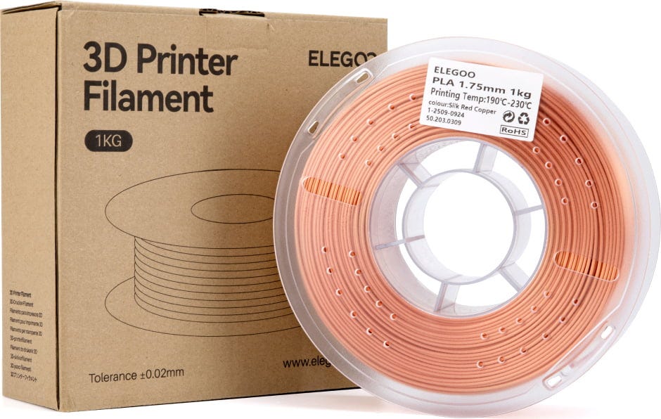 Elegoo  PLA Silk Red Copper, 1,75 mm / 1000 g    PLA mit seidigem Finish in Red Copper