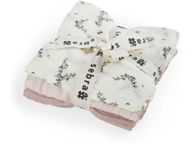 sebra Mulltuch Nuscheli 3-er Set Power Blossom, 75 cm x 75 Multifunktionale Spucktücker