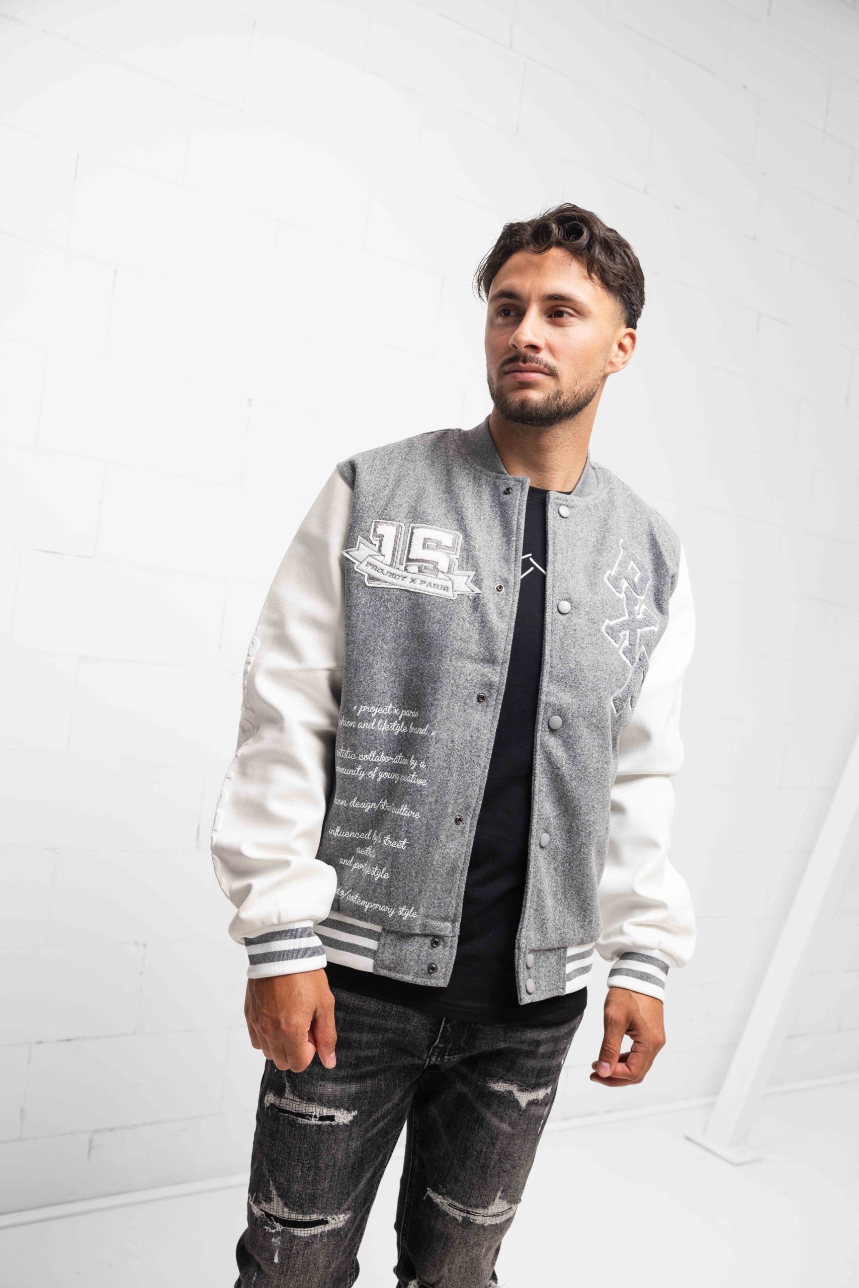 Project X Paris Oversized University Varsity Jas Heren Grijs