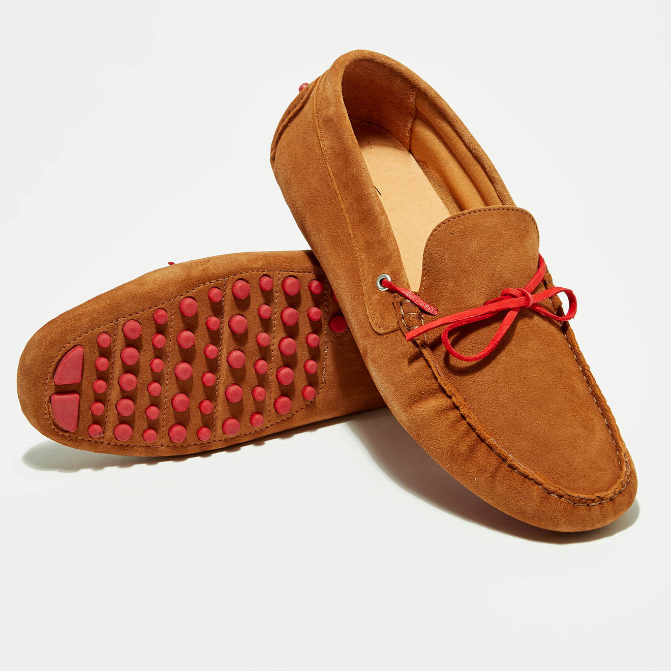 Flavio Création Mocassins en Velours de Cuir Miguel cognac/rouge