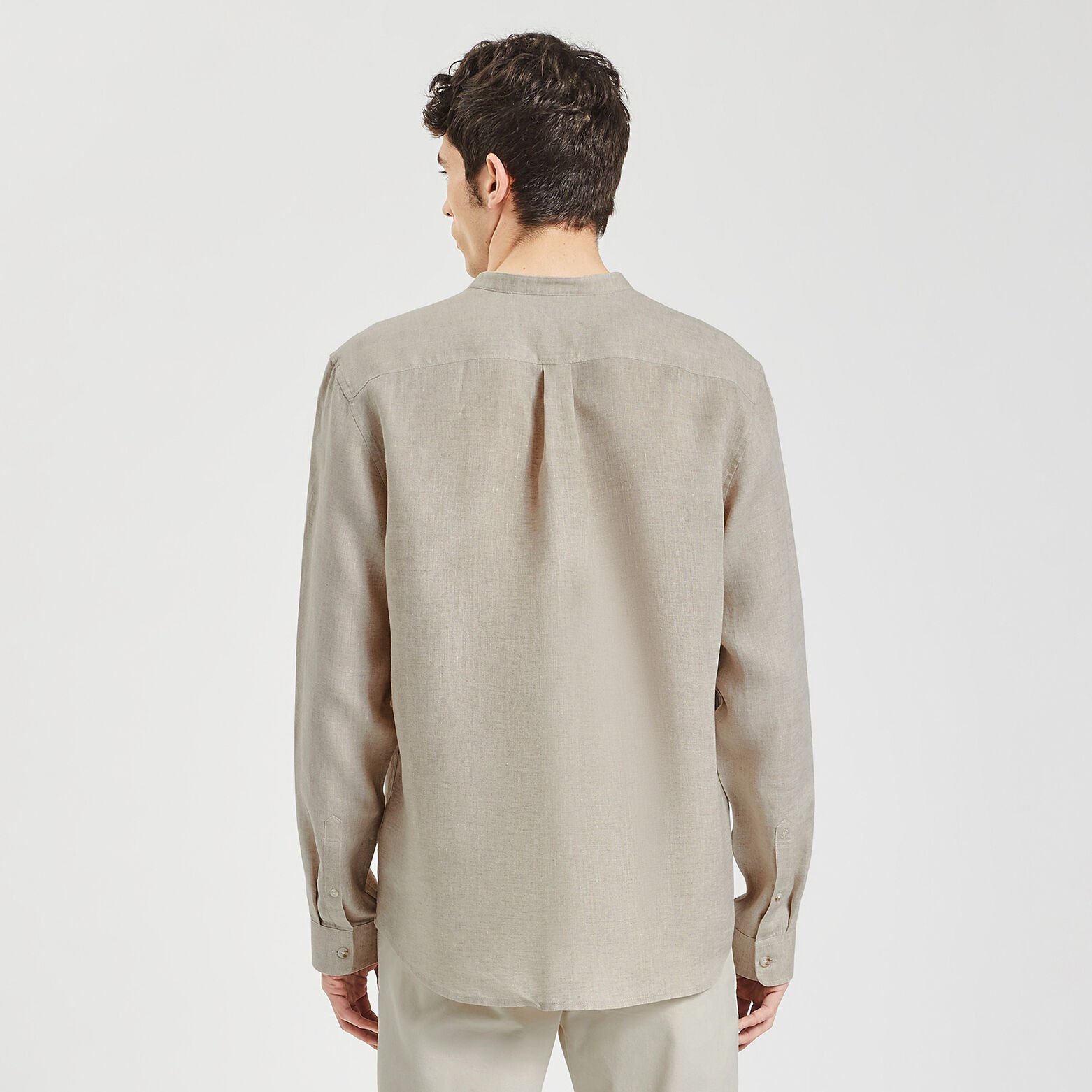 Chemise regular col mao unie lin Beige