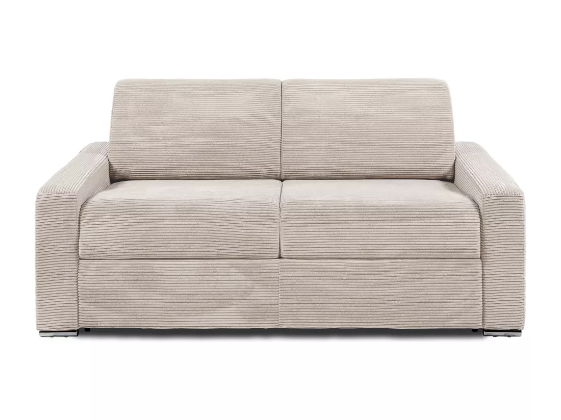Canapé 3 places convertible express en velours côtelé beige - Couchage lattes larges 140 cm - Matelas 18 cm CALITO