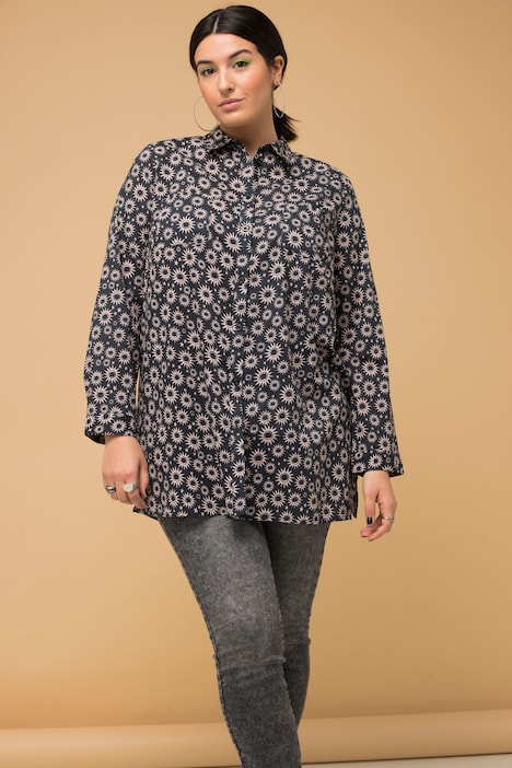 Hemdbluse, Boxy Shape, Sun-Print, Hemdkragen, Langarm