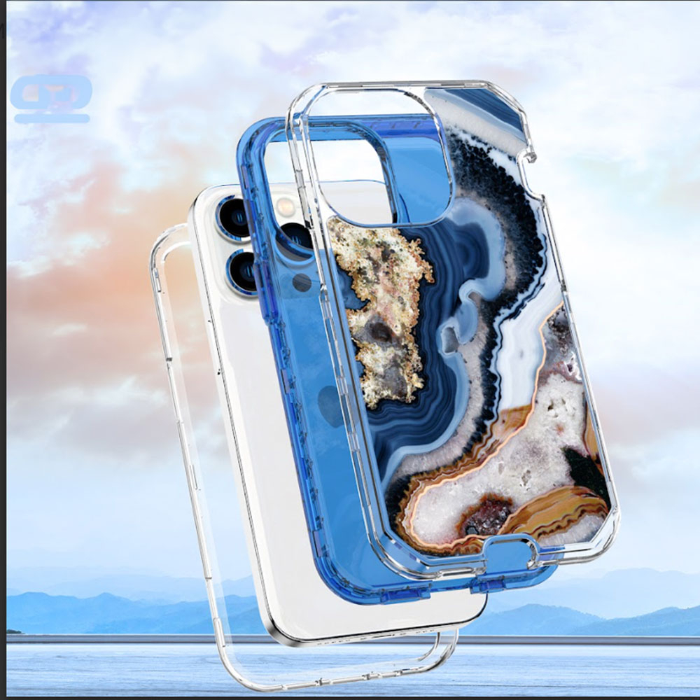 iPhone 14 Pro Max Hybrid Hülle TPU Bumper mit Acryl Rückseite im Marble Marmor Design - Style 1
