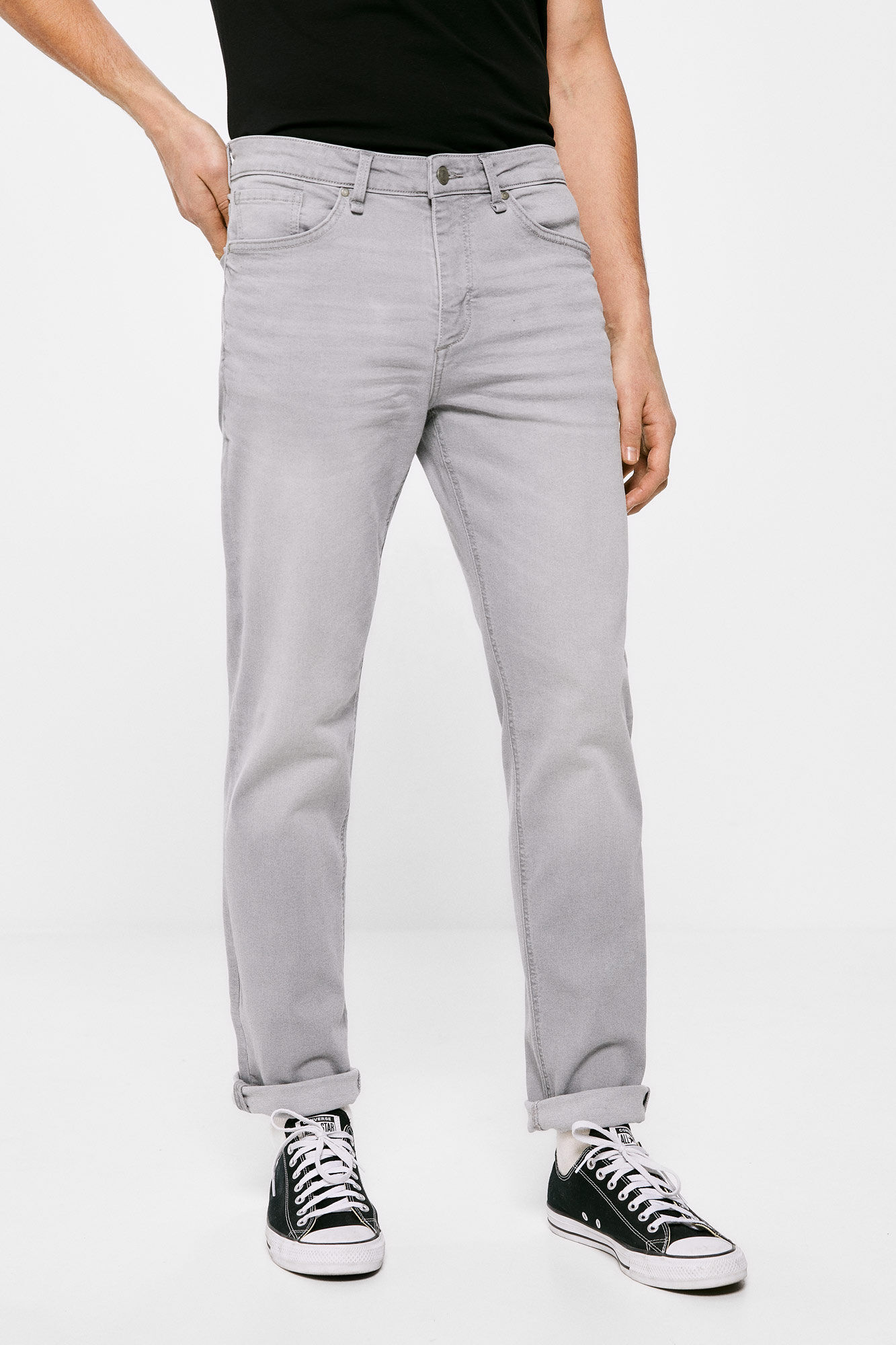 Calça jeans slim fit, lavagem cinza clara - cinza claro