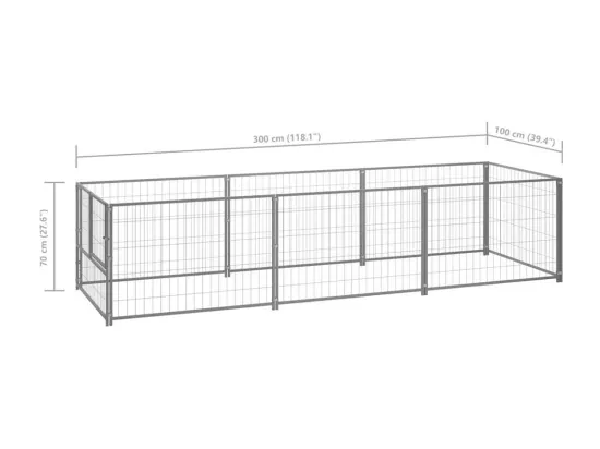Chenil extérieur cage enclos argenté 300 x 100 x 70 cm 02_0000264