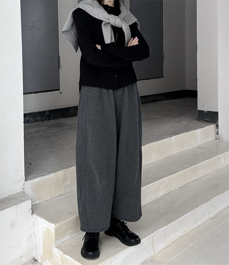 SIMPLE BLACK - Hoge taille effen wijde broek