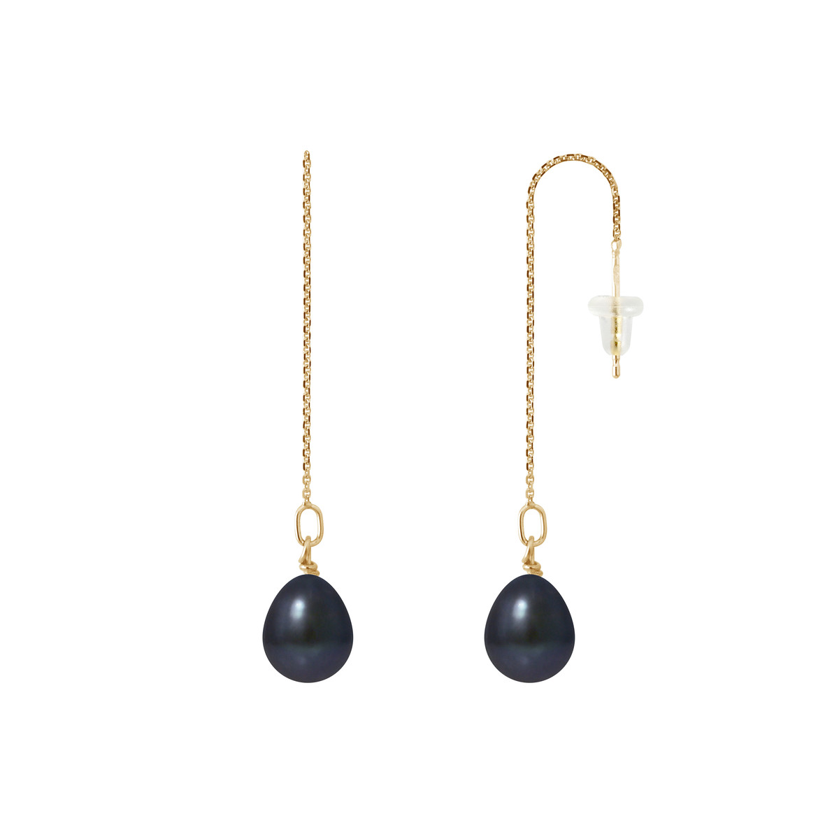 Boucles d'Oreilles Pendantes - Or Jaune Perles de Culture d'Eau Douce - Black Tahiti