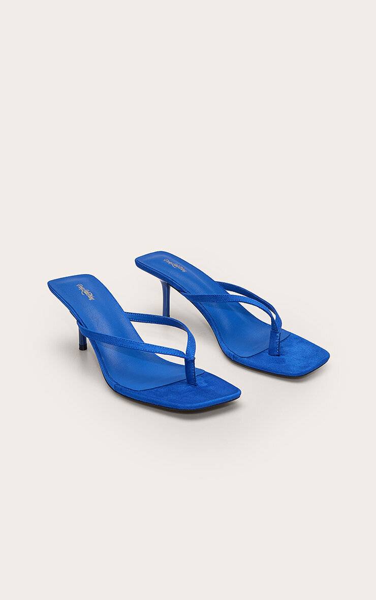 Bleu Cobalt Mules À Talon Moyen En Synthétique Avec Bride Tong Et Bout Carré