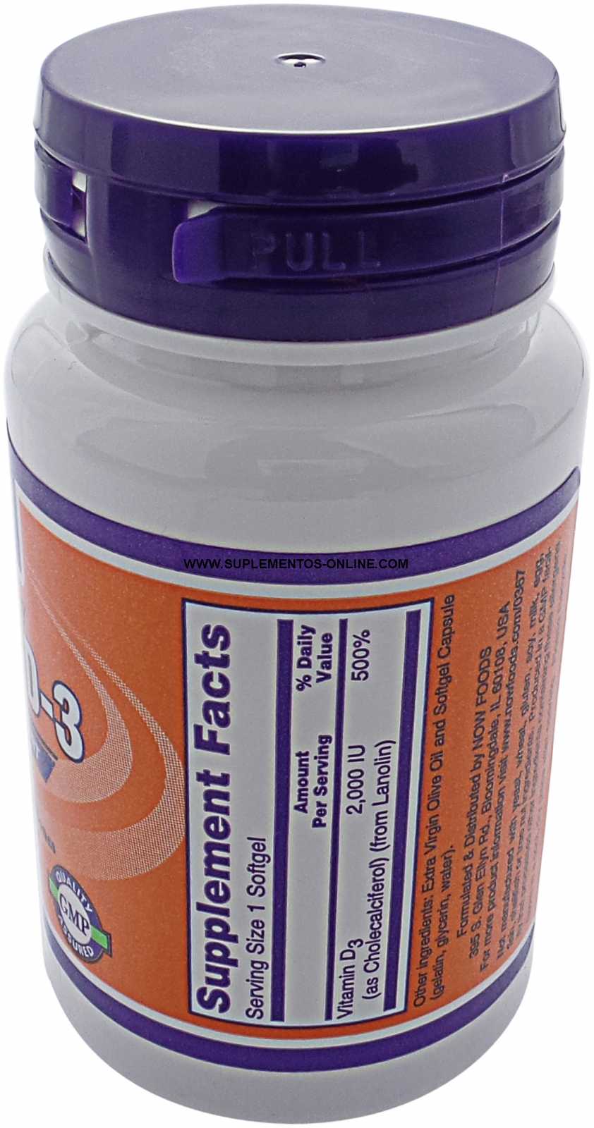 NOW Foods Vitamina D-3 2000 UI 120 cápsulas lisas