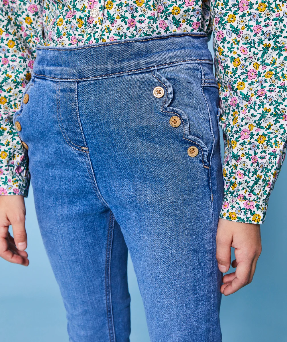 PANTALON TREGGING FILLE EN DENIM BLEU LOW IMPACT ET BOUTONS