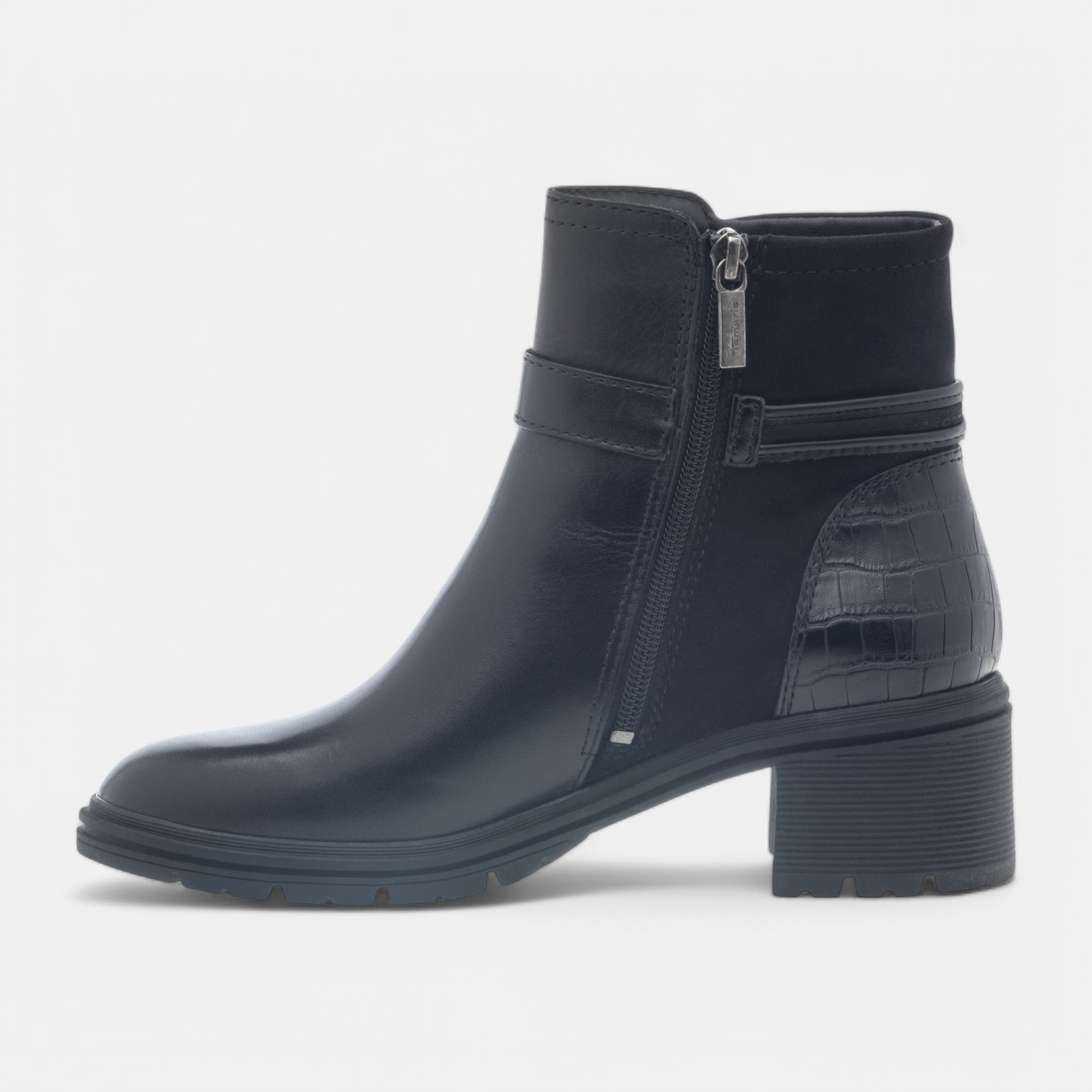 Boots à talon Femme en cuir noir