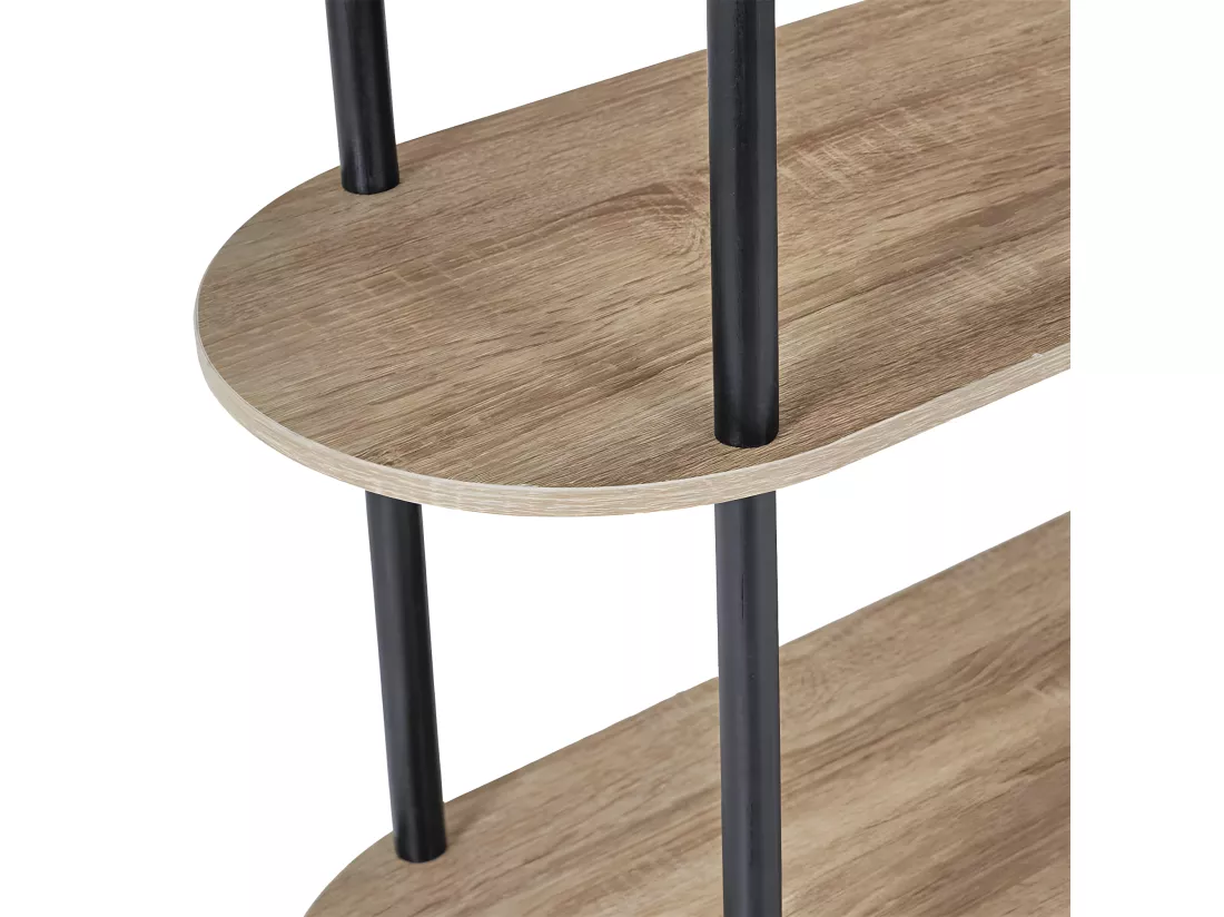 ENTAS - Etagère 6 Tablettes Ovales Aspect Bois Pieds Noirs