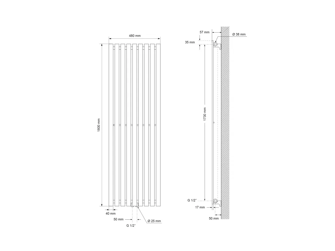 Radiateur design Stella Radiateur à panneaux 480x1800mm blanc