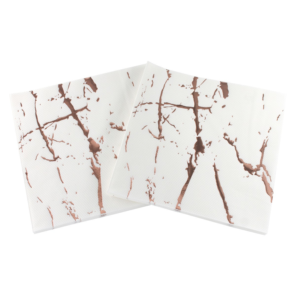 (20er Set) 33x33cm Einweg Servietten Party Tisch Dekoration Marble Marmor Design - Roségold / Weiss
