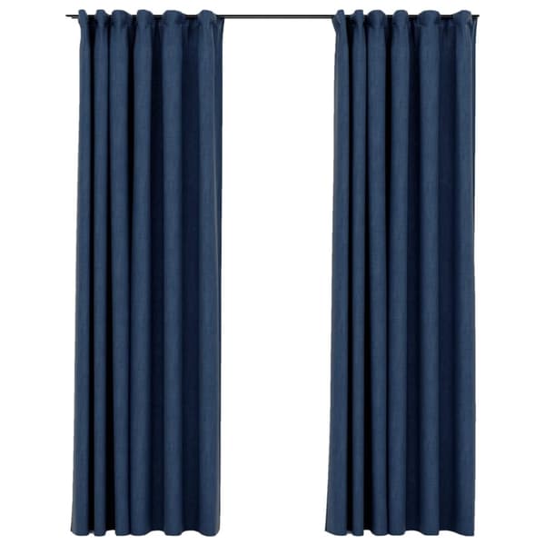 vidaXL Lystette gardiner med kroker og lin-design 2 stk blå 140x245 cm