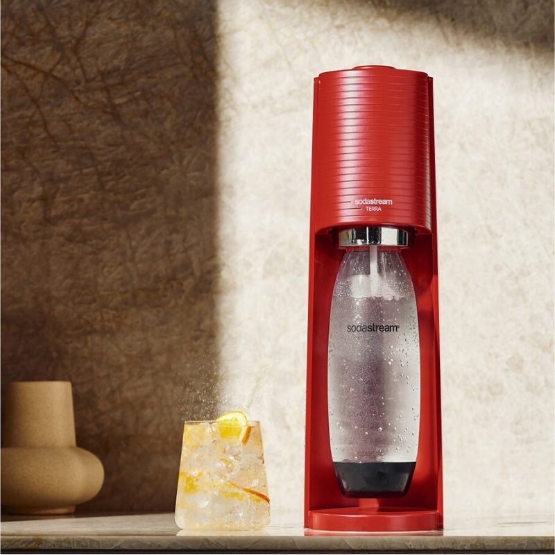 Machine à soda et eau gazeuse Sodastream TERRA Rouge + 1 bouteille compatible Lave Vaisselle