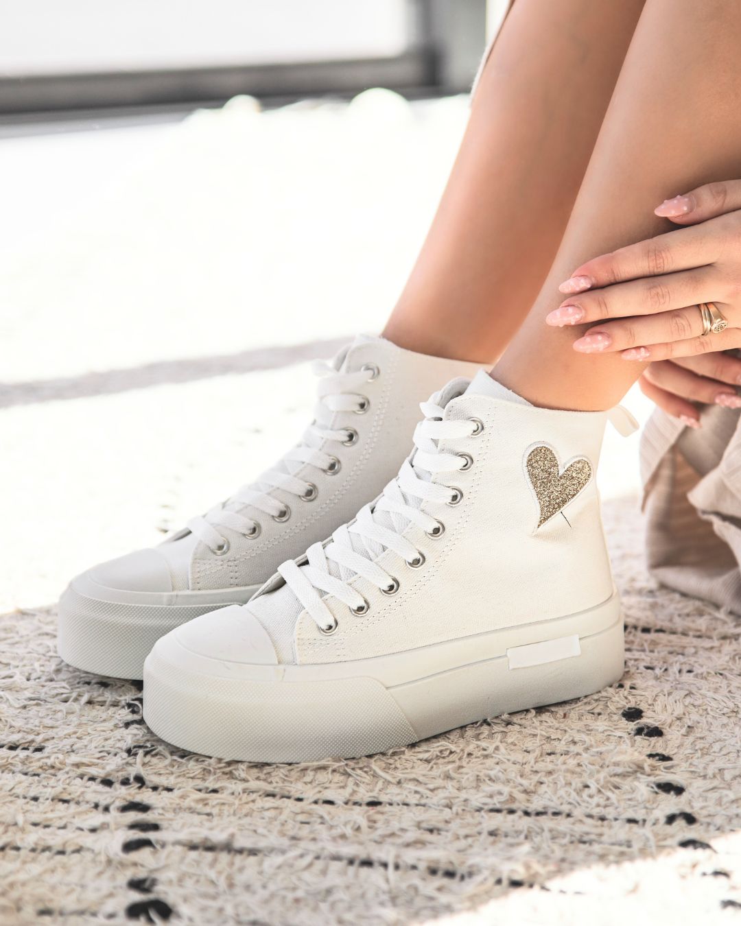 Basket femme blanche montante en toile - Perla