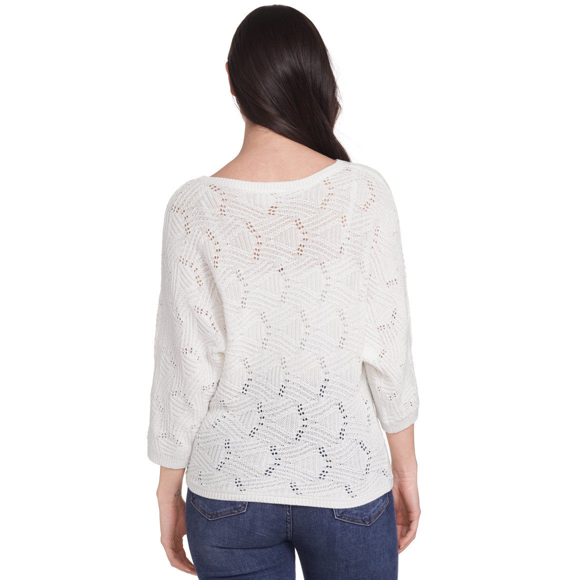 Gina Damen Strickshirt mit Ajour-Muster weiss