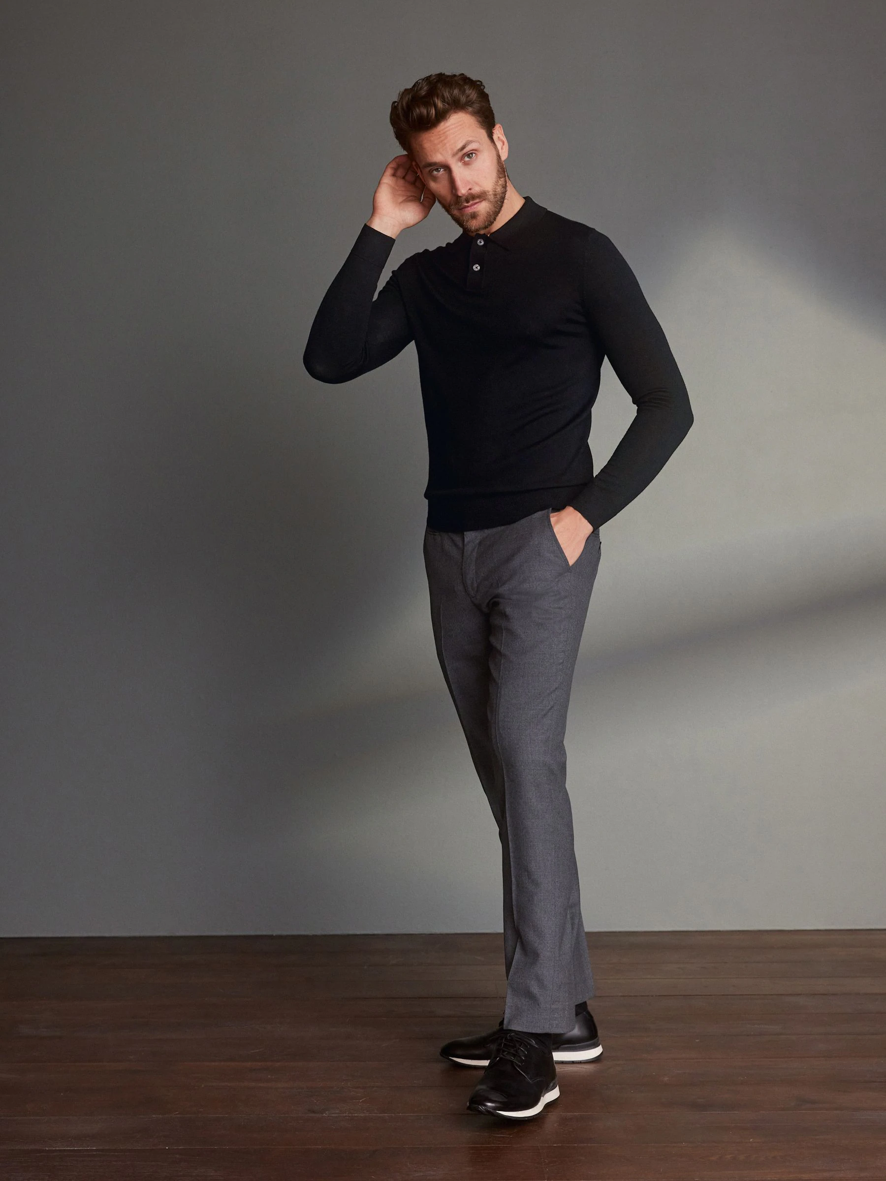 Grijs - Slim Fit - Signature - 100% Wollen broek met Motion Flex-tailleband