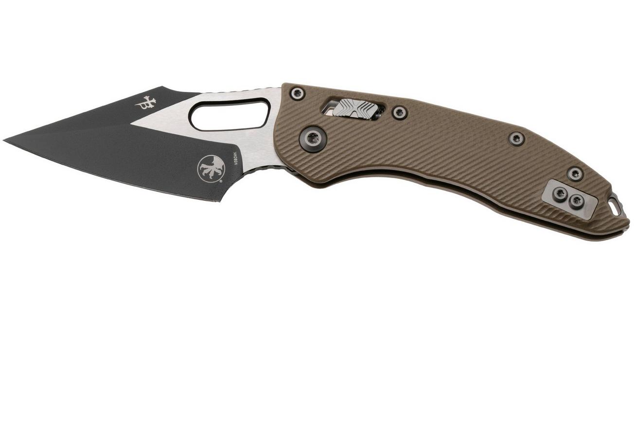 Microtech Stitch 169RL-1FLGTTA, Two Tone Black M390MK, Fluted Tan G-10 zakmes, Borka Blades design