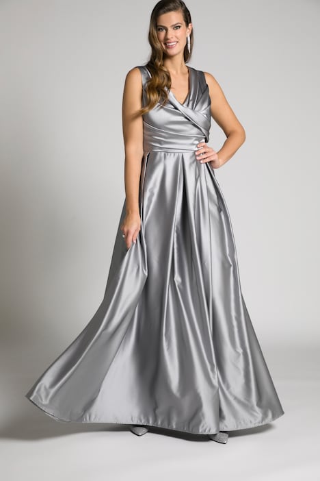 Abendkleid, drapiert, A-Linie, V-Ausschnitt, ärmellos