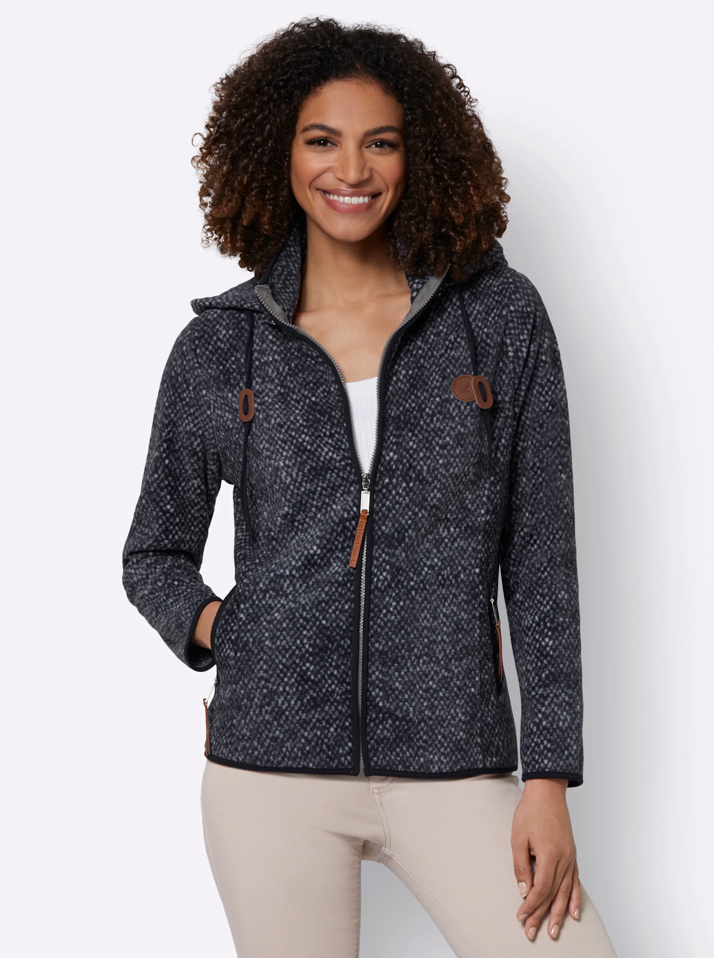 Fleecejacke in marine-meliert