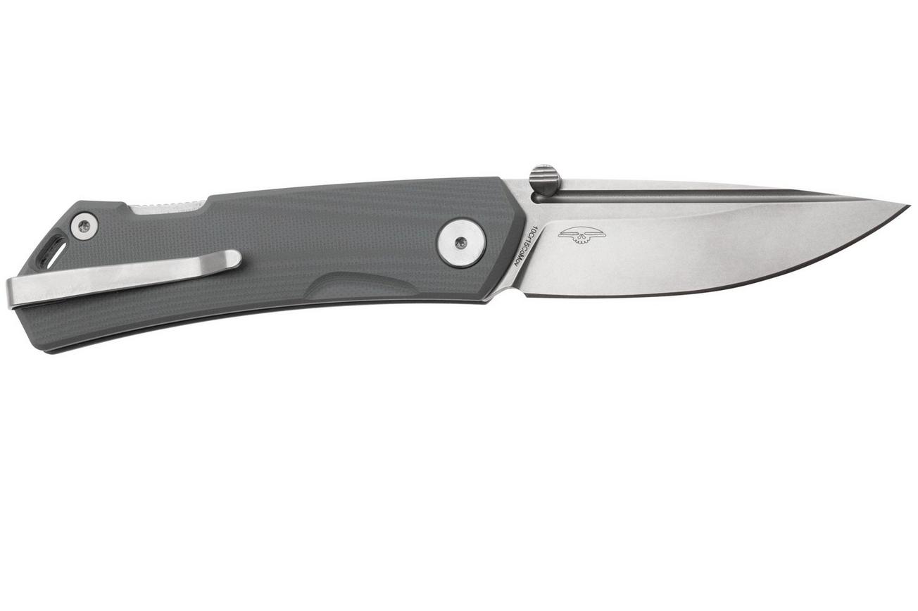 Real Steel Luna Maius 7091EG, 10Cr15CoMov, Gray G10, zakmes, Poltergeist design