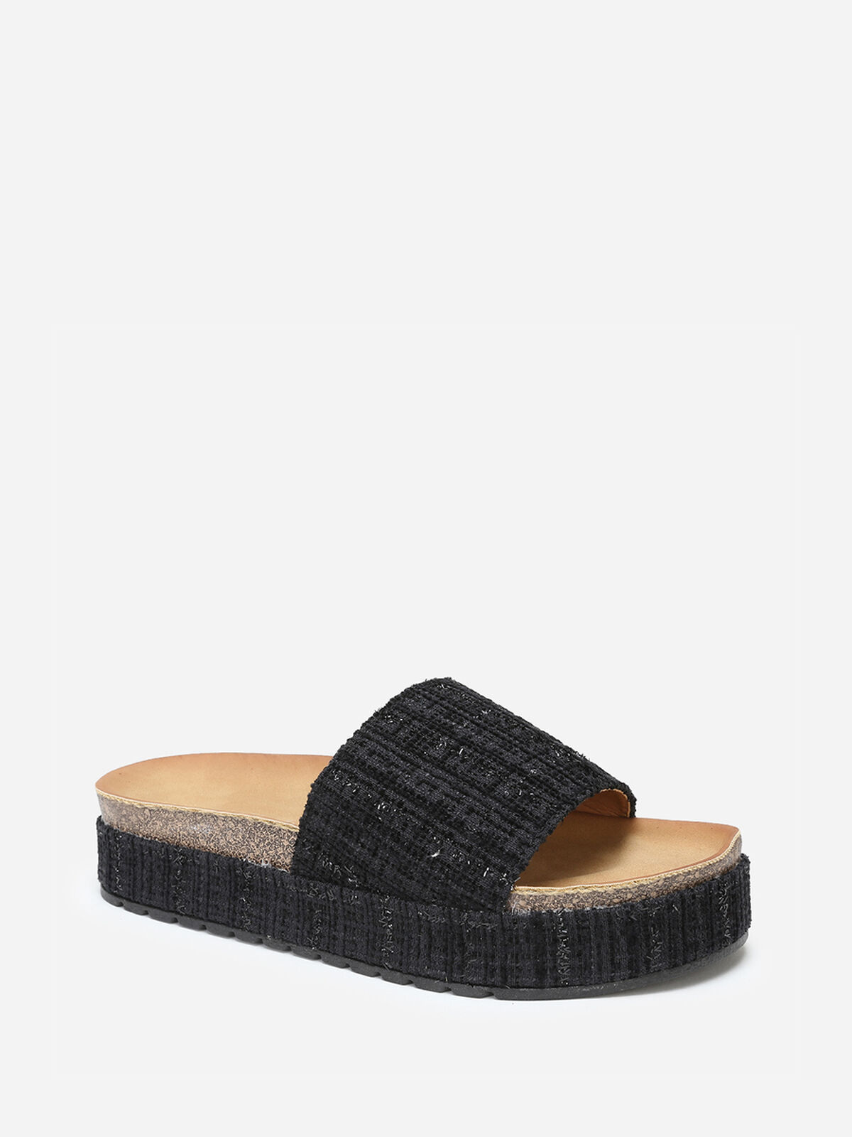 Mules à plateforme en tweed pailleté- Noir