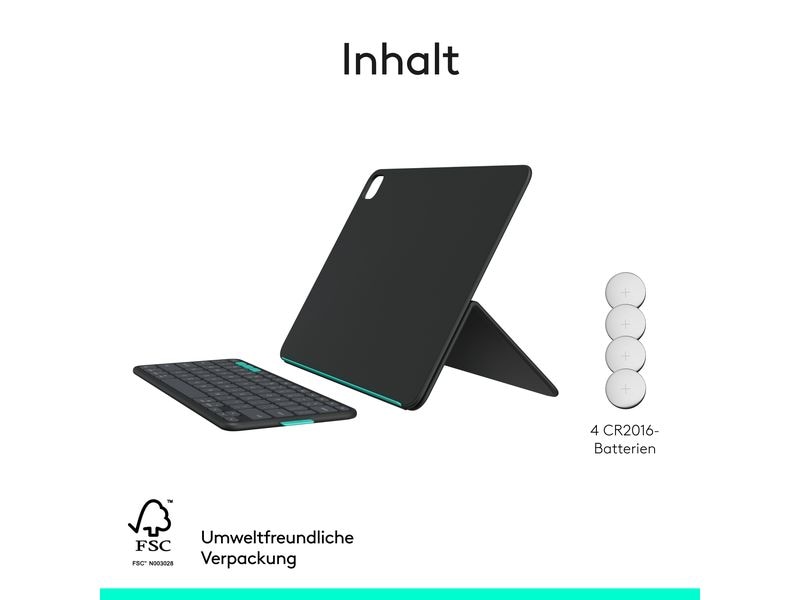 Logitech Tablet Tastatur Cover Flip Folio iPad Pro & Air13 Vielseitiges iPad Cover mit verstaubarer Tastatur